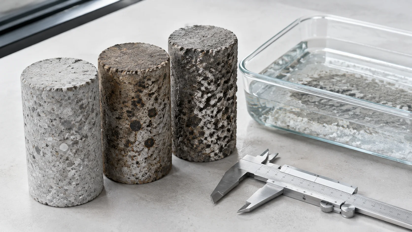 Illustrative concrete core test in a materials laboratory